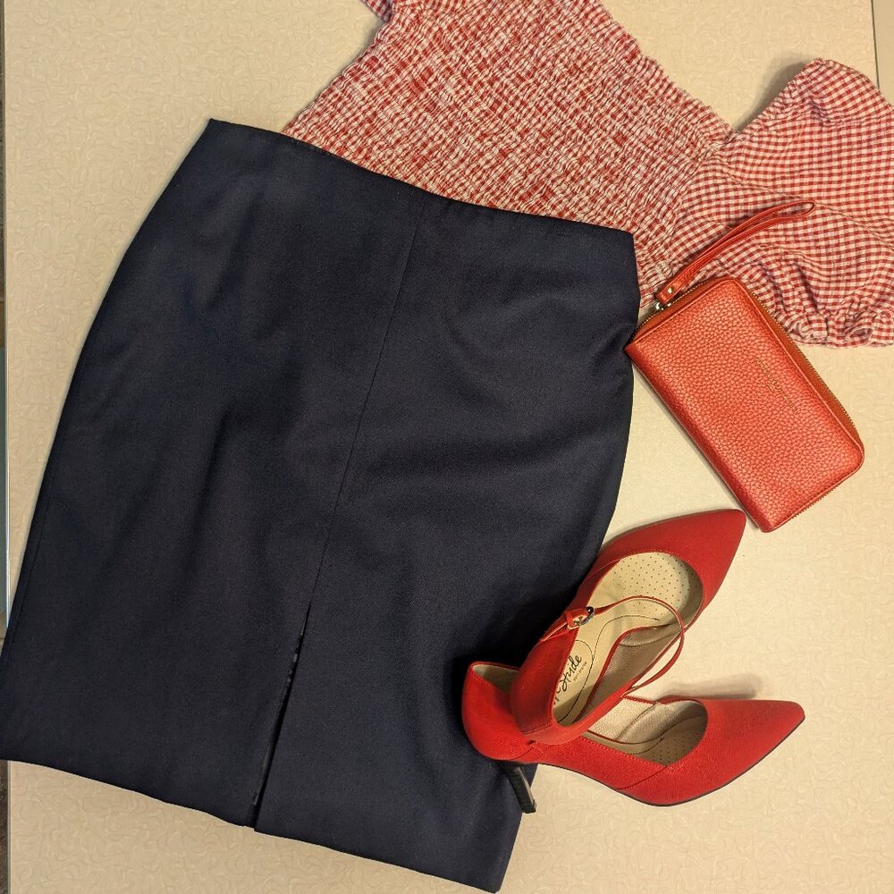 Boden Navy Blue Classic Wool Pencil Skirt 6P